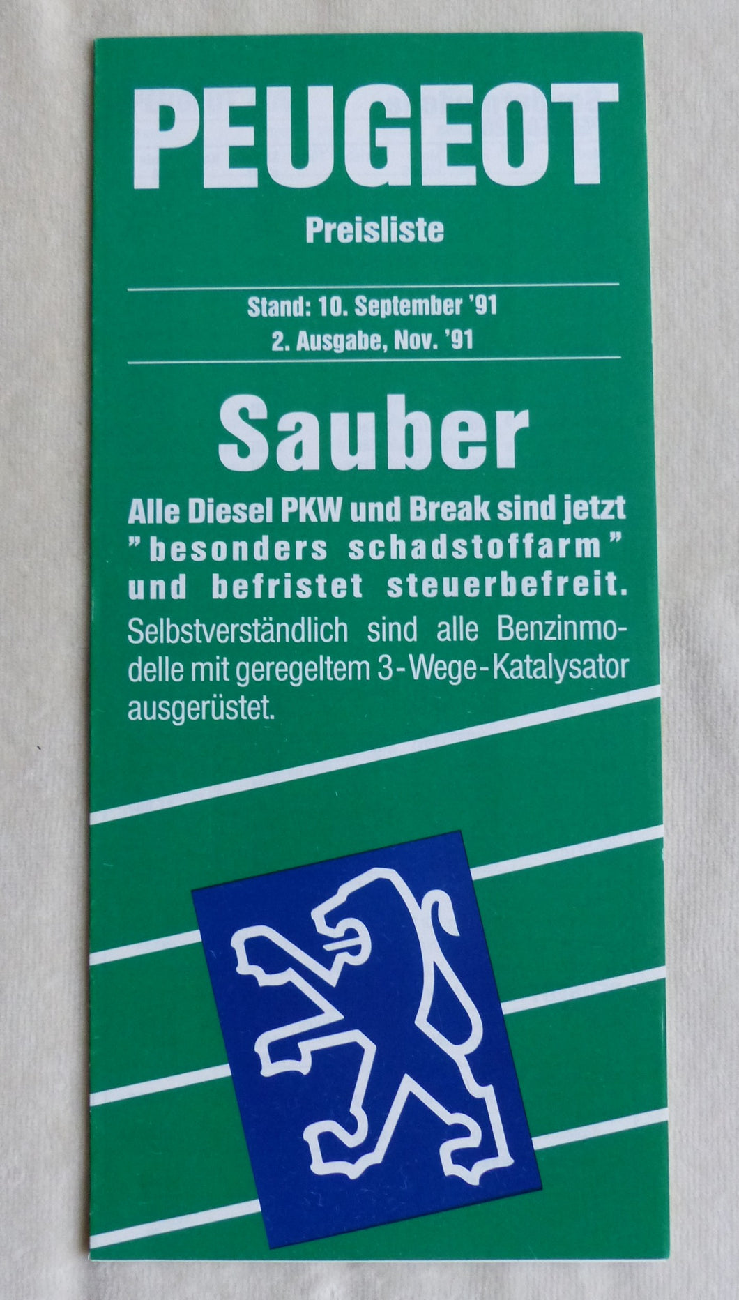 Peugeot Programm 205 309 405 - Preisliste MJ 1992 - Prospekt Brochure 11.1991