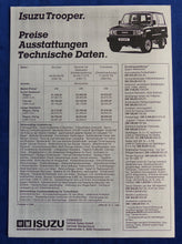 Lade das Bild in den Galerie-Viewer, Isuzu Trooper Wagon Canvas MJ 1988 - Prospekt Brochure + Preisliste 04.1988
