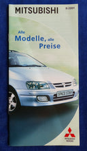Lade das Bild in den Galerie-Viewer, Mitsubishi PKW Modellprogramm - Preisliste MJ 2002 - Prospekt Brochure 08.2001
