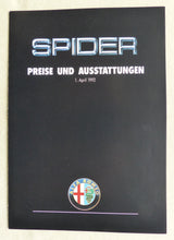 Lade das Bild in den Galerie-Viewer, Alfa Romeo Spider 2.0 MJ 1993 - Hochglanz Prospekt Brochure + Preisliste 04.1992
