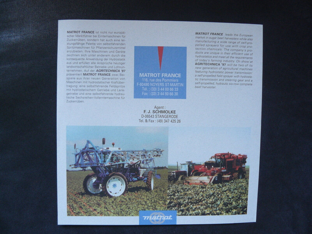 MATROT FRANCE Erntemaschinen Feldspritzen - Prospekt Brochure 1997