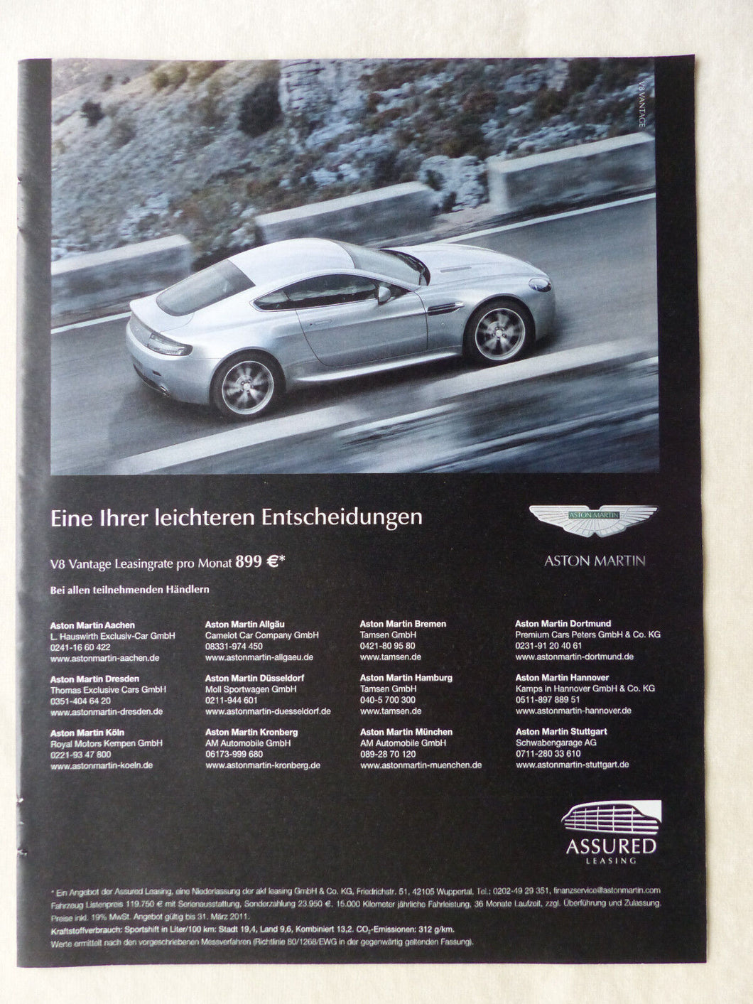 Aston Martin V8 Vantage - Werbeanzeige Reklame Advertisement 2011