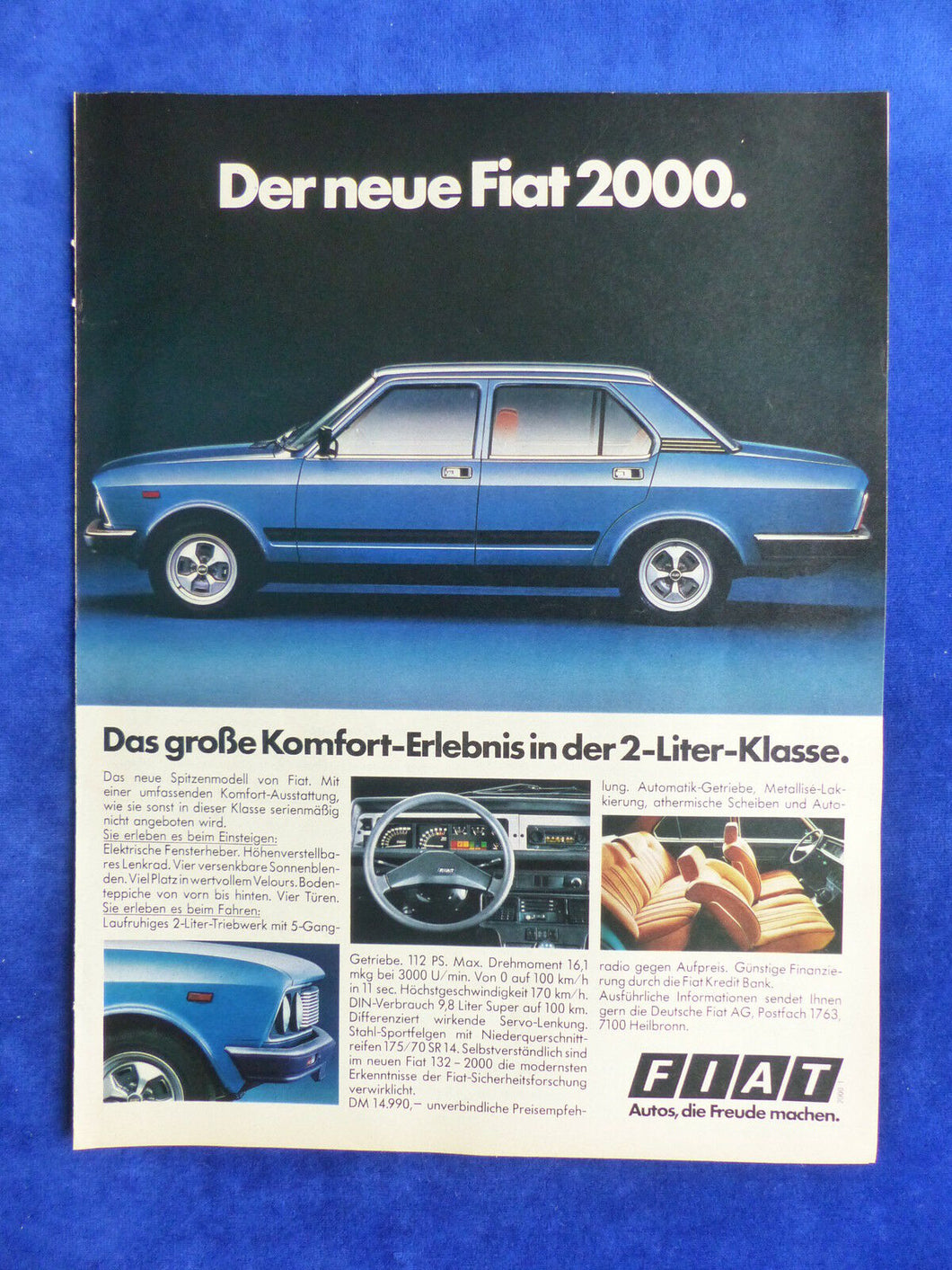 Fiat 2000 - Werbeanzeige Reklame Advertisement 1977