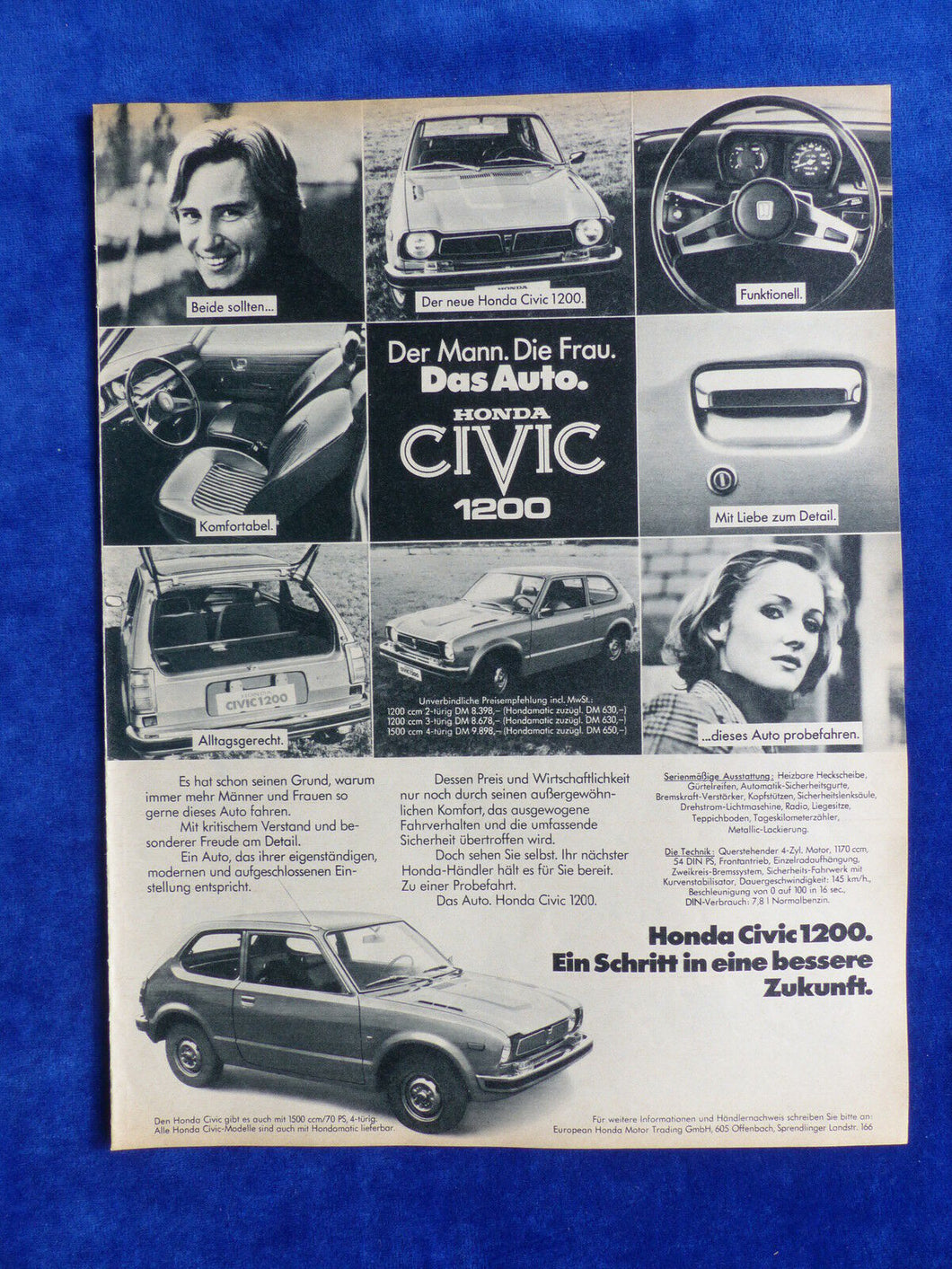 Honda Civic 1200 - Werbeanzeige Reklame Advertisement 1976