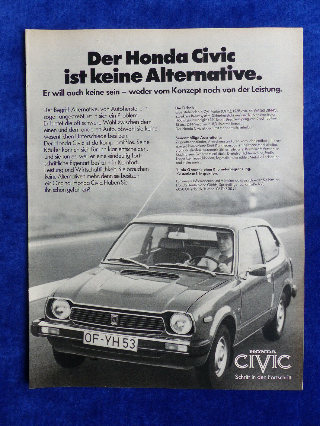 Honda Civic - Werbeanzeige Reklame Advertisement 1978