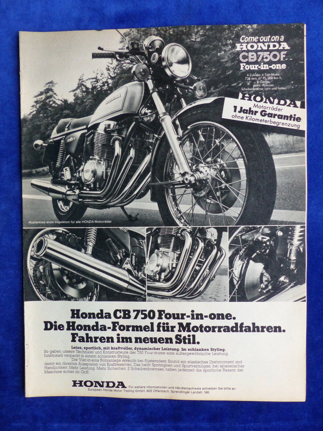 Honda CB 750 Four-in-one - Werbeanzeige Reklame Advertisement 1976