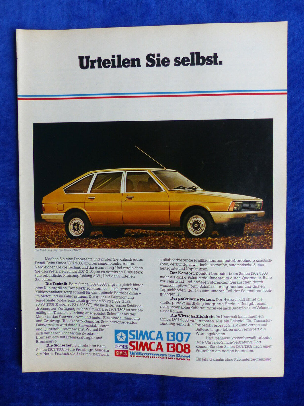 Chrysler Simca 1307 1308 - Werbeanzeige Reklame Advertisement 1977
