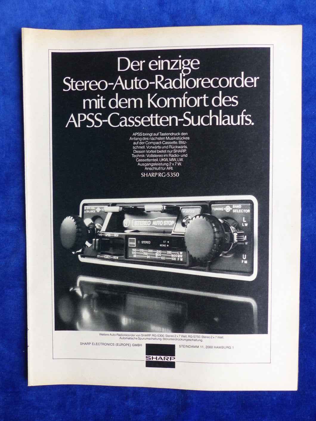 Sharp RG-5350 Autoradio - Werbeanzeige Reklame Advertisement 1977