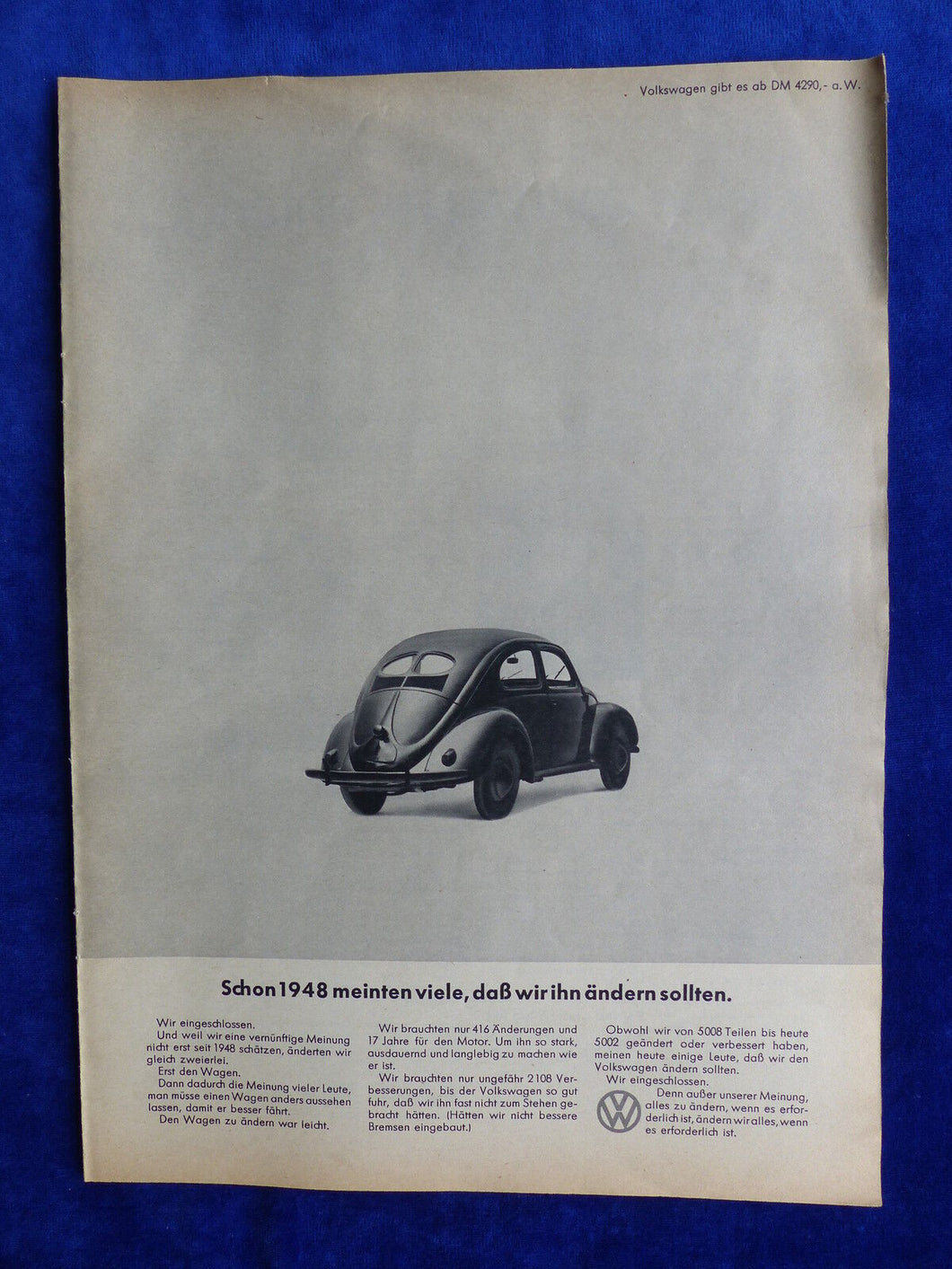 VW Käfer - Werbeanzeige Reklame Advertisement 1965