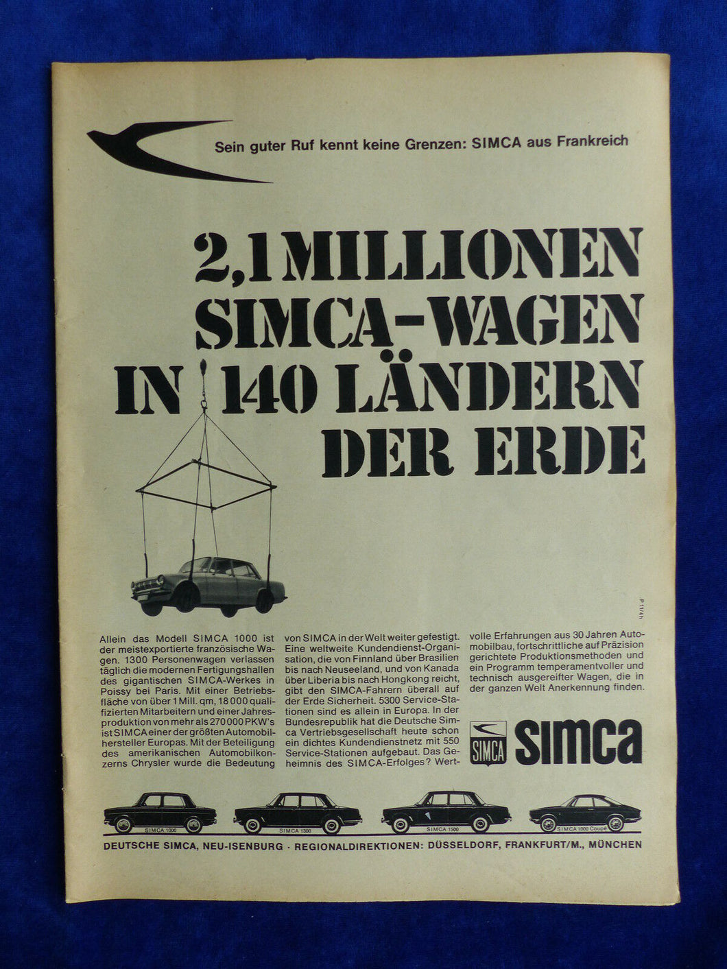 Simca 1000 - Werbeanzeige Reklame Advertisement 1964