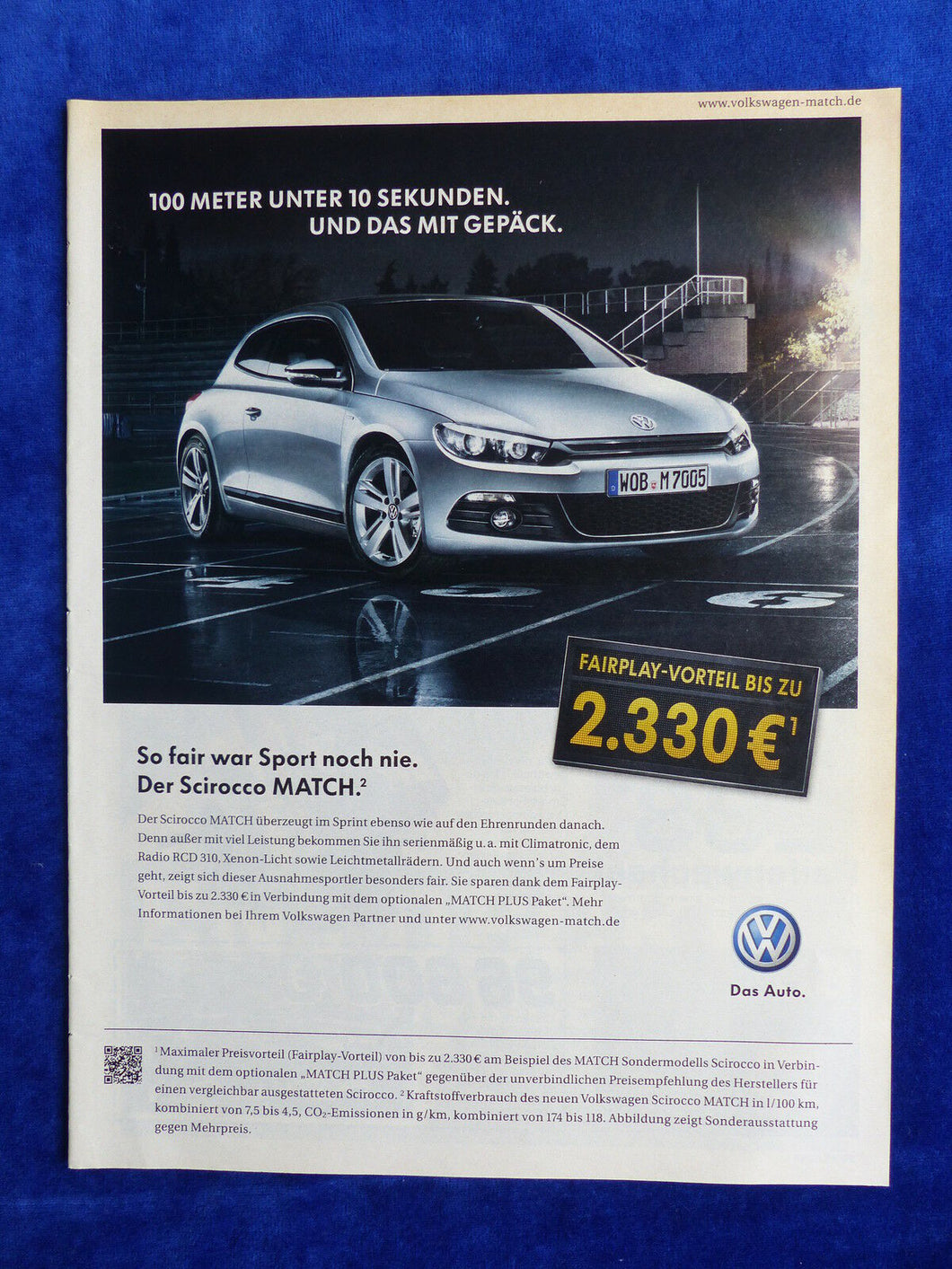 VW Scirocco Match - Werbeanzeige Reklame Advertisement 2012