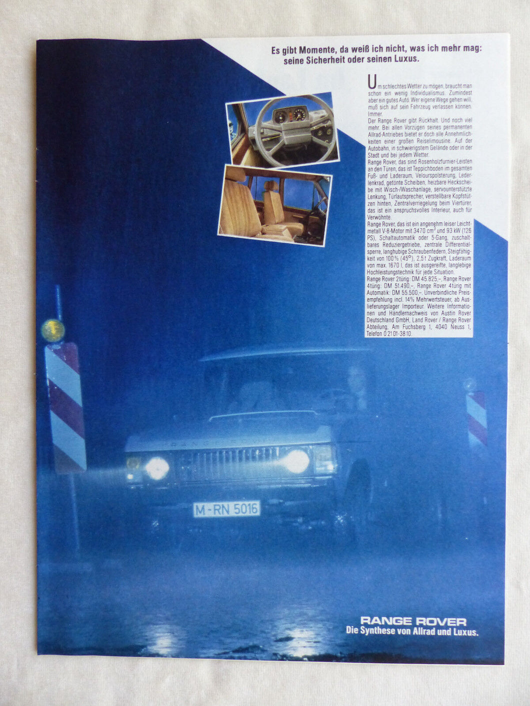 Range Rover V8 - Werbeanzeige Reklame Advertisement 1984