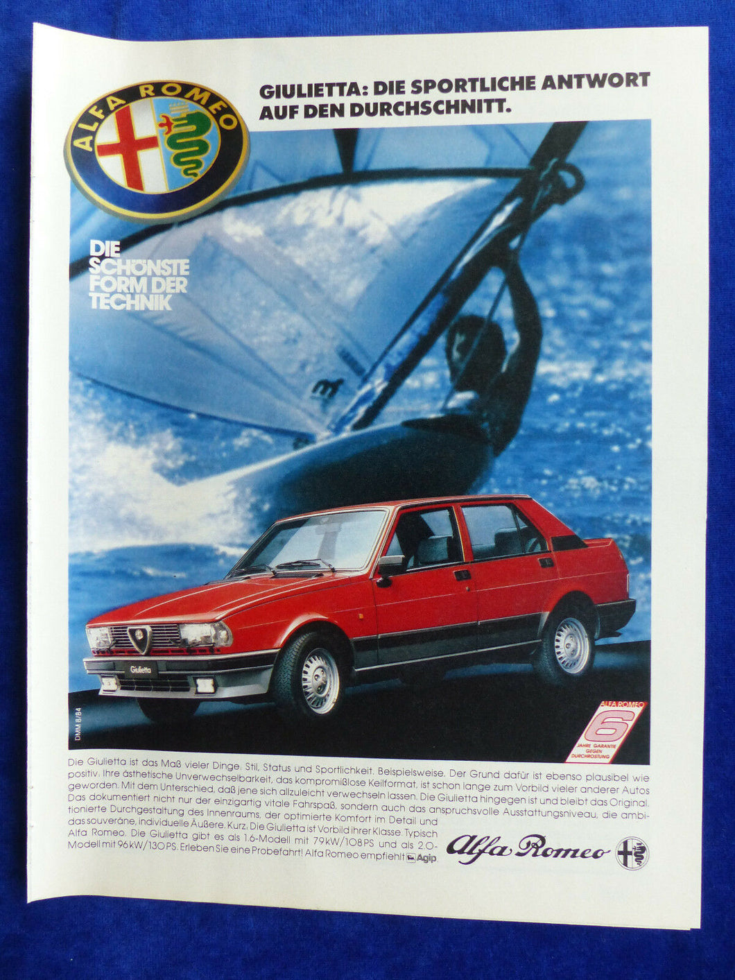 Alfa Romeo Giulietta - Werbeanzeige Reklame Advertisement 1984