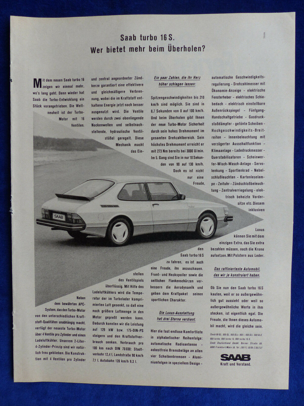 Saab turbo 16 S - Werbeanzeige Reklame Advertisement 1983