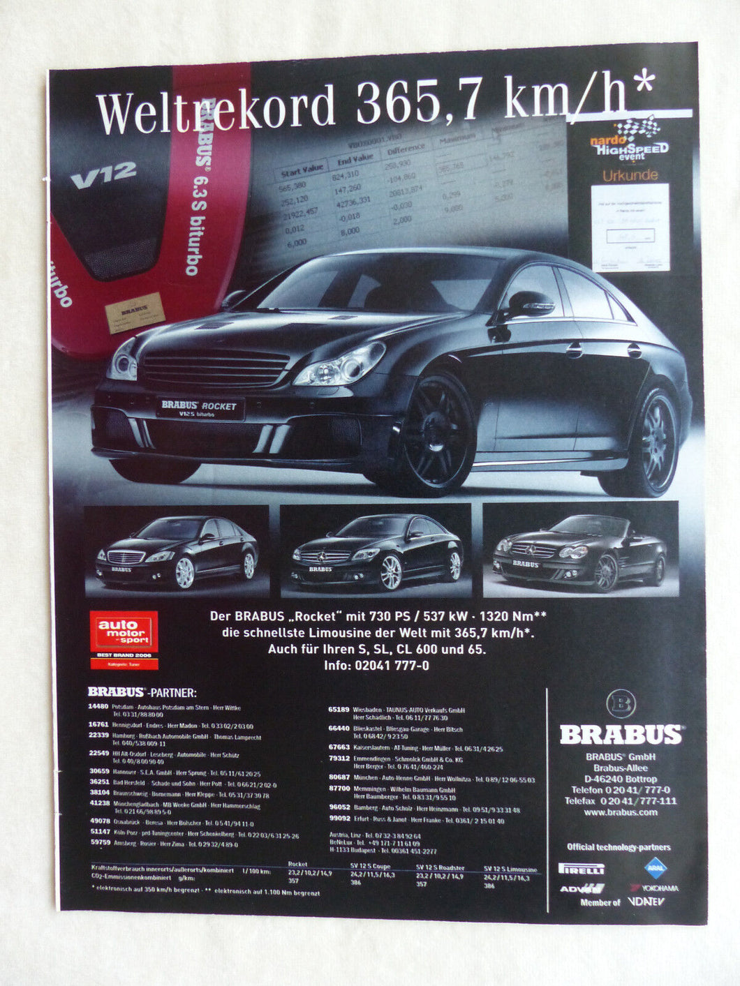 Brabus Rocket Mercedes S 600 - Werbeanzeige Reklame Advertisement 2007
