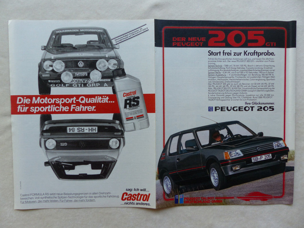 Castrol VW Golf GTI & Peugeot 205 GTI - Werbeanzeige Advertisement 1983