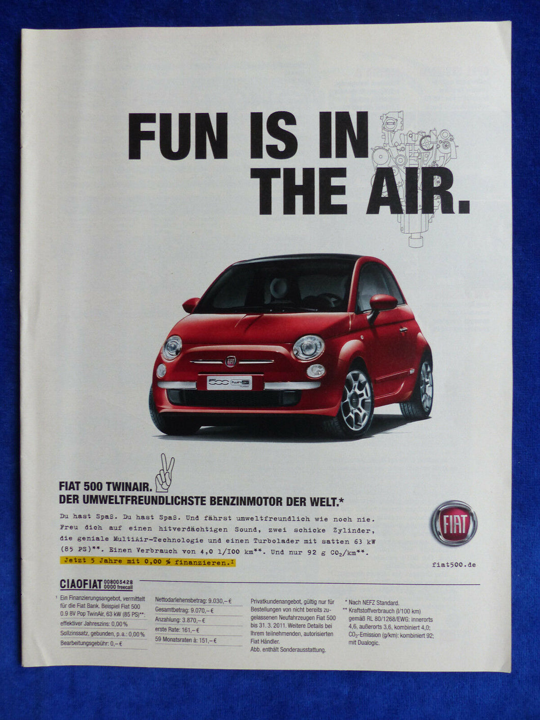 Fiat 500 Twinair - Werbeanzeige Reklame Advertisement 2011