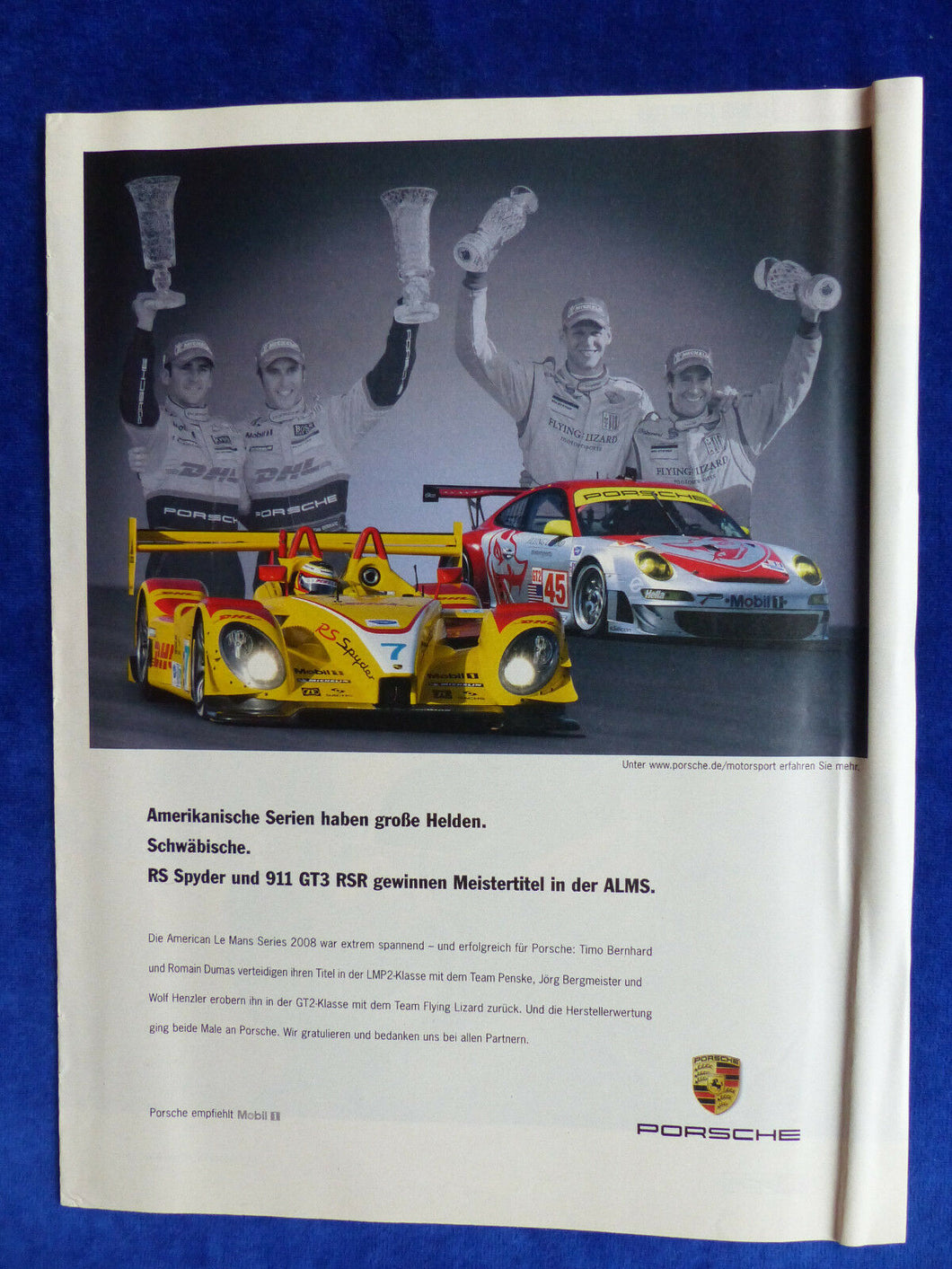 Porsche RS Spyder 911 GT3 RSR - Werbeanzeige Reklame Advertisement 2008