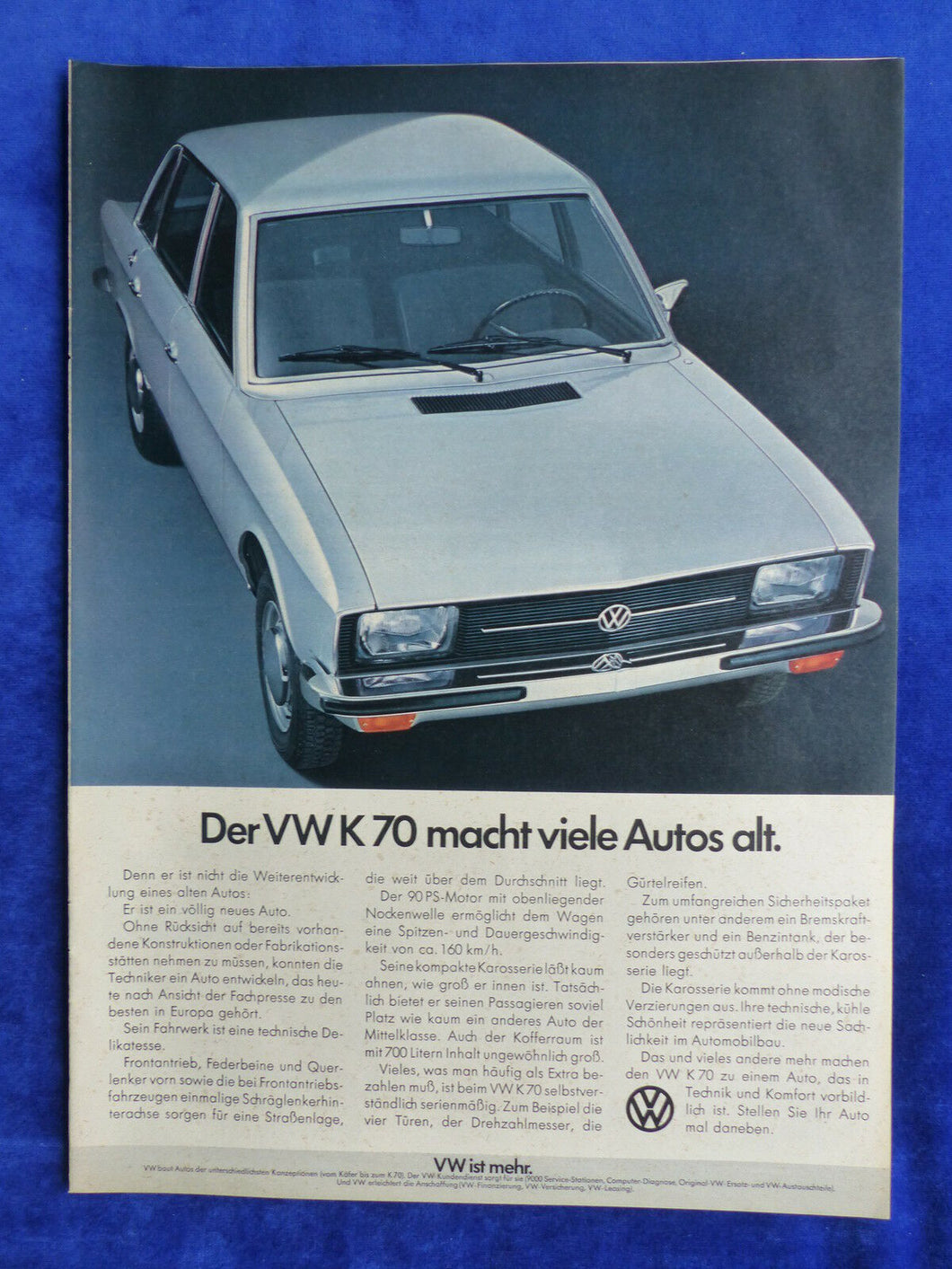NSU Volkswagen K 70 - Werbeanzeige Reklame Advertisement 1972