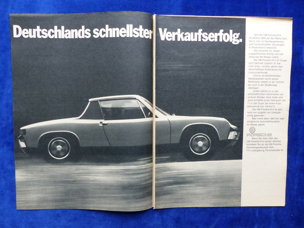 VW Porsche 914 - Werbeanzeige Reklame Advertisement 1972