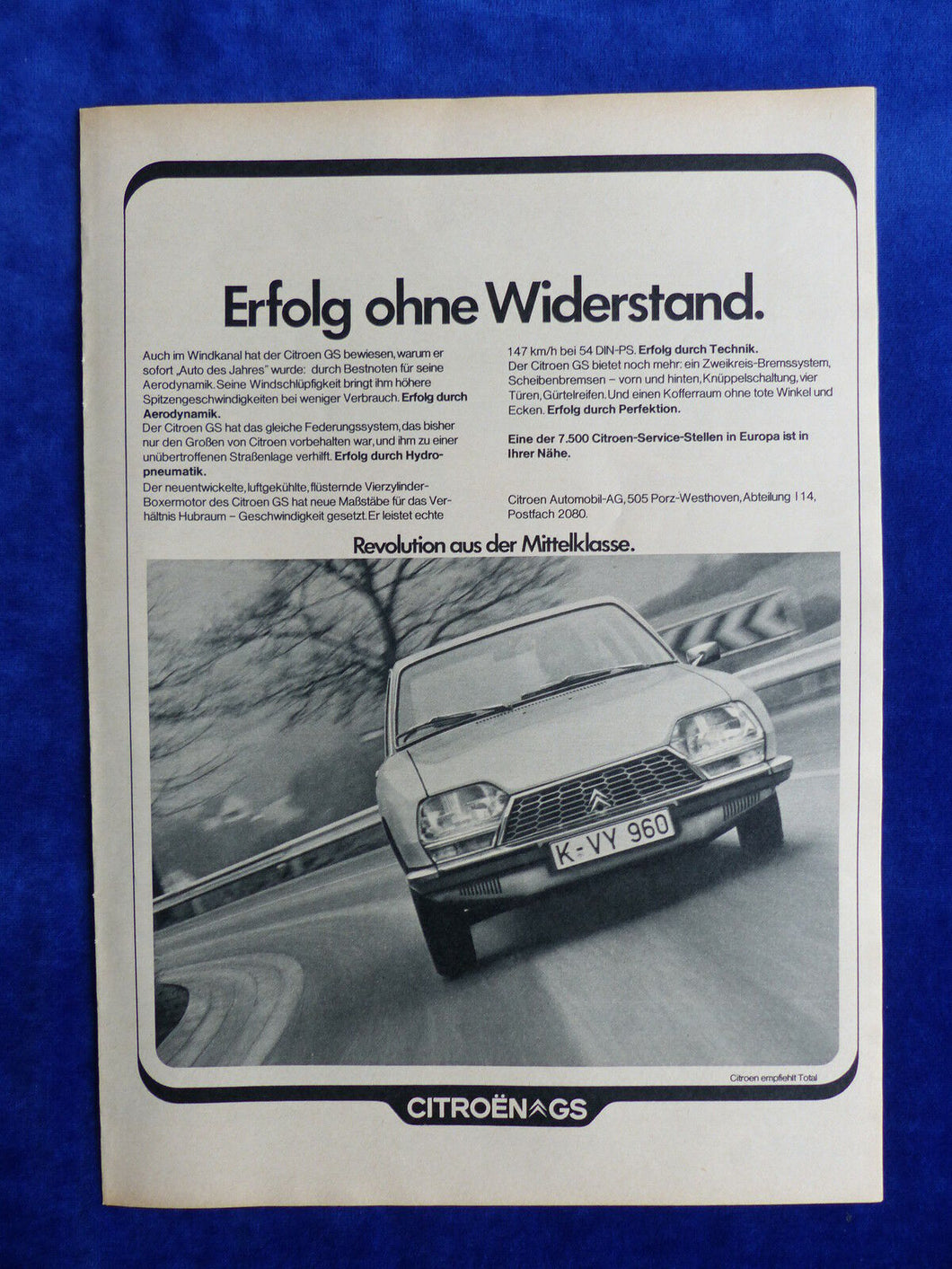 Citroen GS - Werbeanzeige Reklame Advertisement 1972
