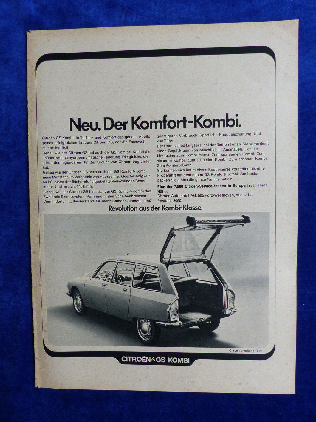 Citroen GS Kombi - Werbeanzeige Reklame Advertisement 1972