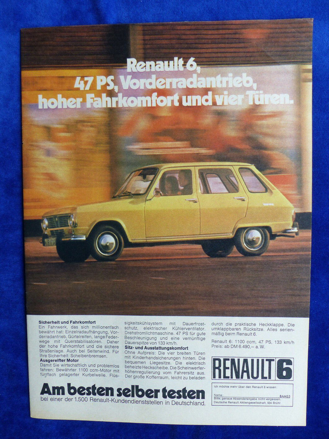 Renault 6 - Werbeanzeige Reklame Advertisement 1972