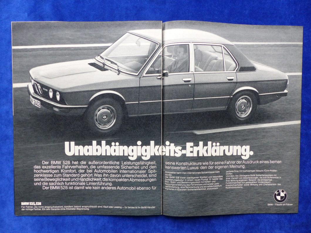 BMW 5er 525 528 Typ E12 - Werbeanzeige Reklame Advertisement 1976