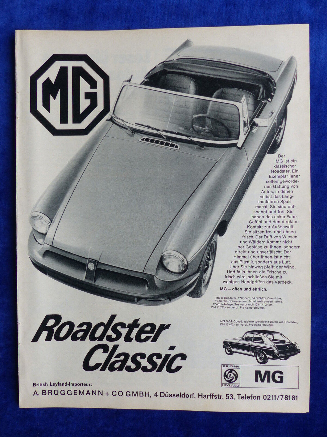 MG B Roadster - Werbeanzeige Reklame Advertisement 1975