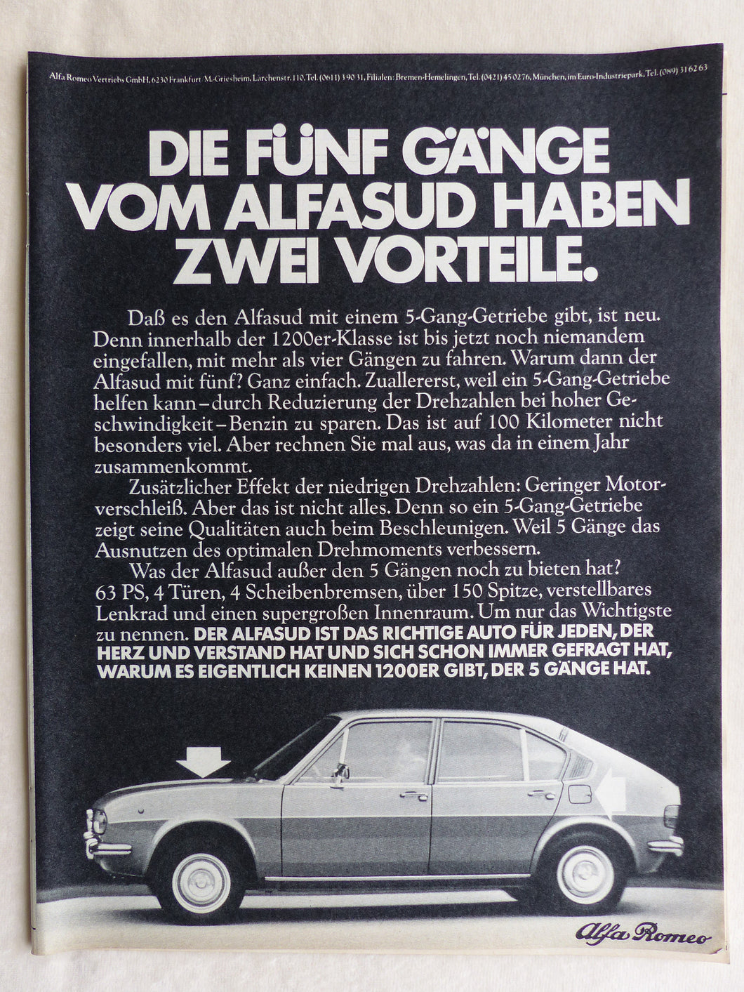 Alfa Romeo Alfasud - Werbeanzeige Reklame Advertisement 1976