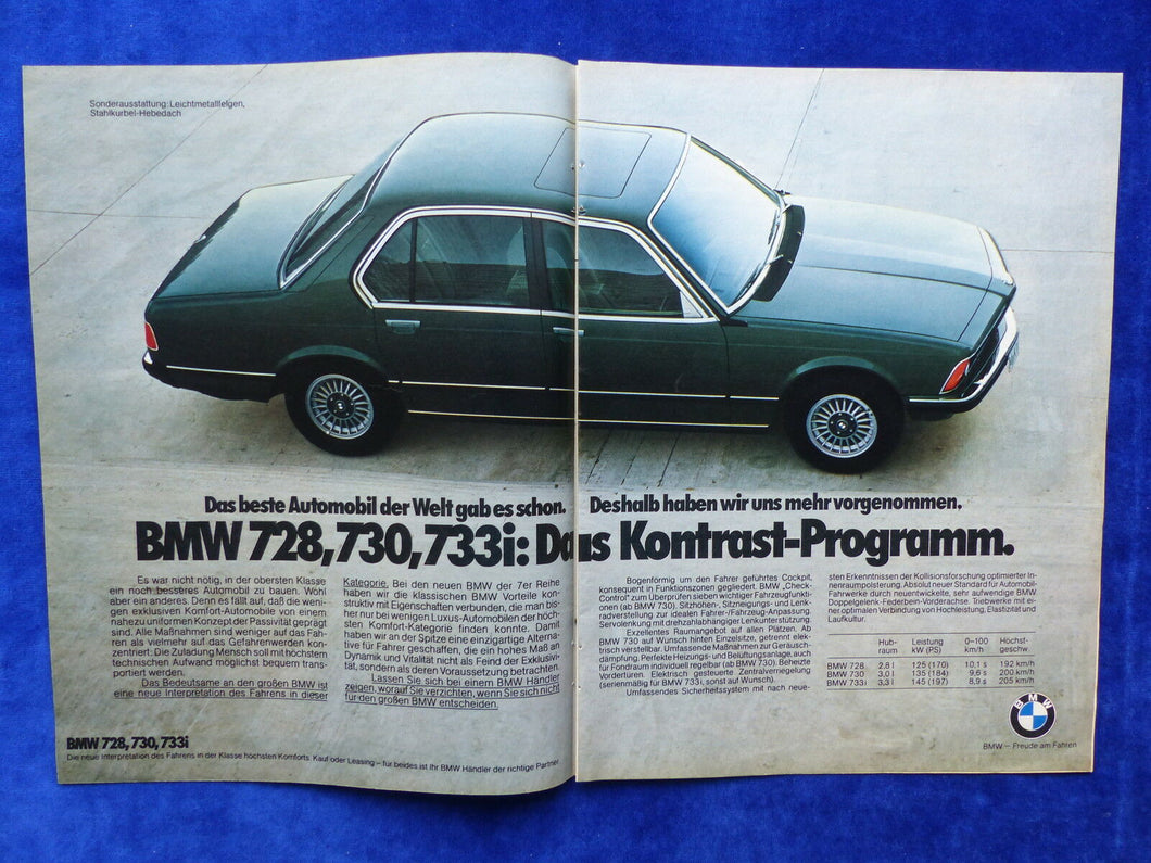 BMW 728 730 733i - Werbeanzeige Reklame Advertisement 1977