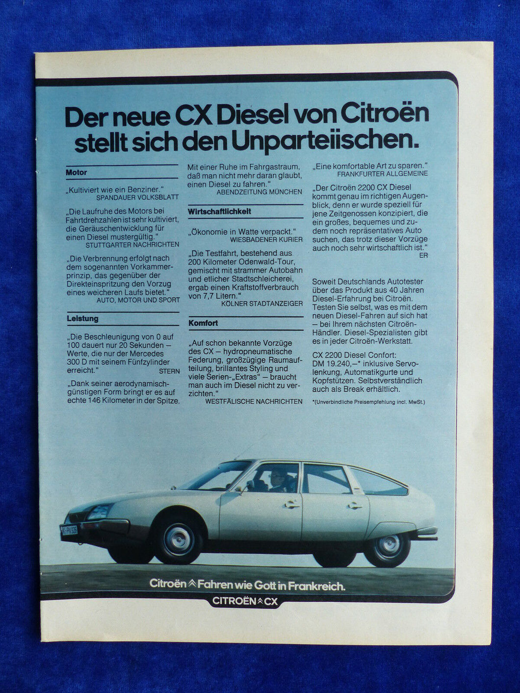 Citroen CX Diesel - Werbeanzeige Reklame Advertisement 1976