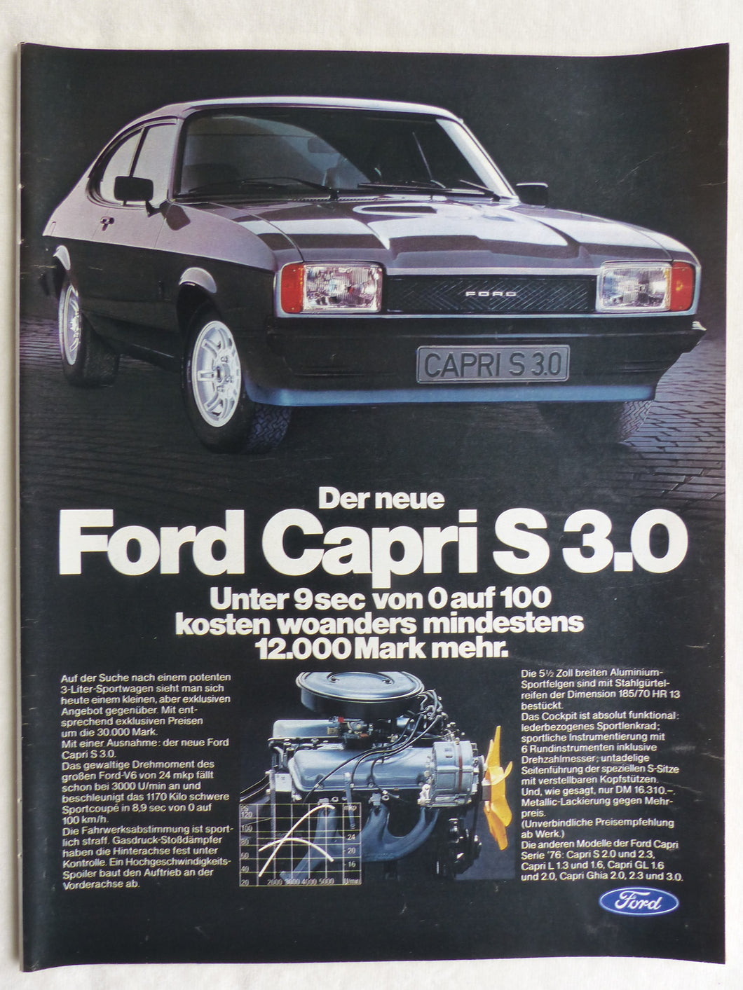 Ford Capri S 3.0 V6 - Werbeanzeige Reklame Advertisement 1976