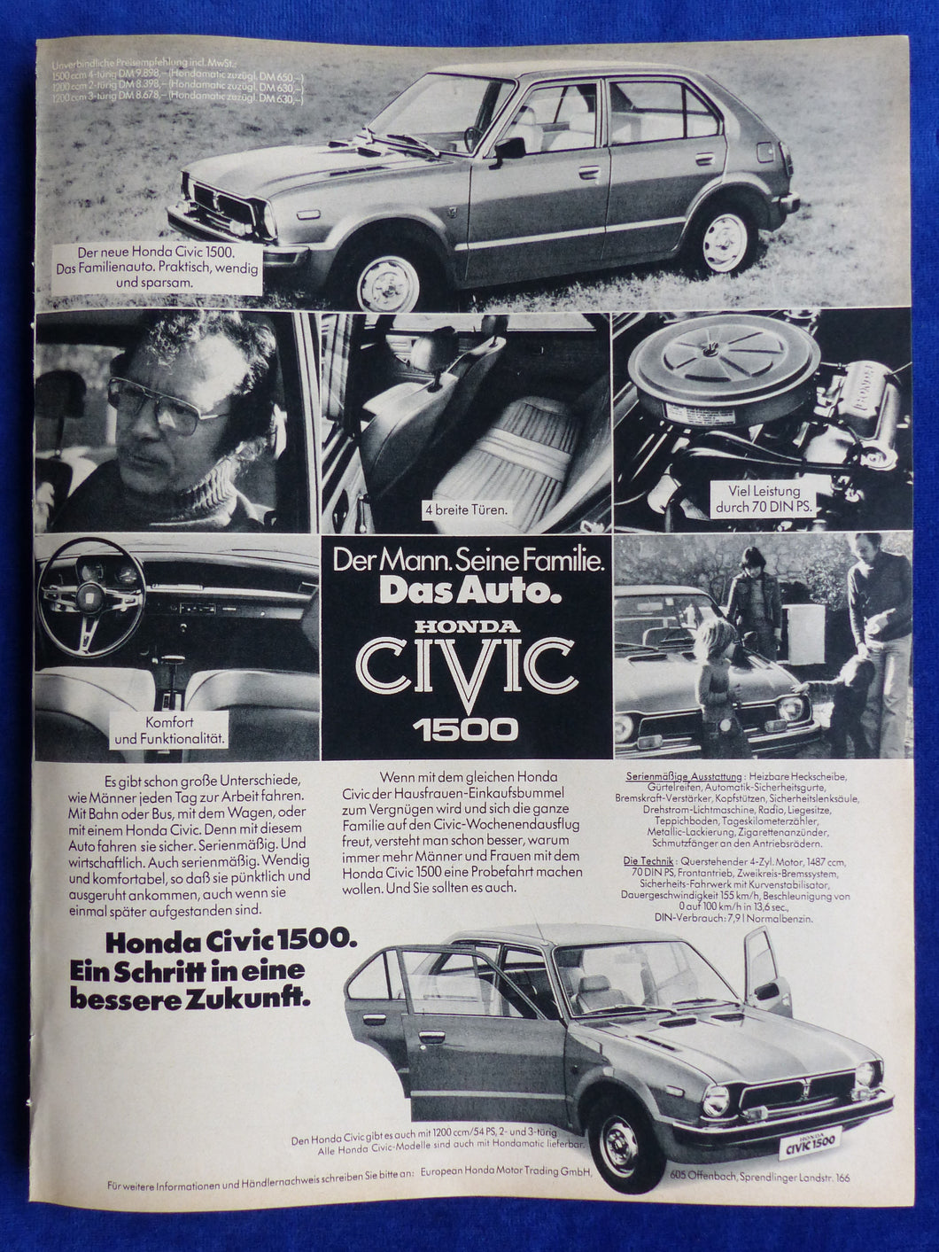 Honda Civic 1500 - Werbeanzeige Reklame Advertisement 1976