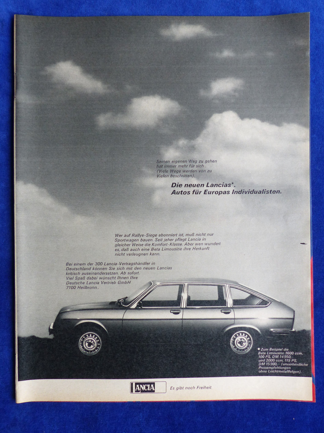 Lancia Beta Limousine 1600 - Werbeanzeige Reklame Advertisement 1976