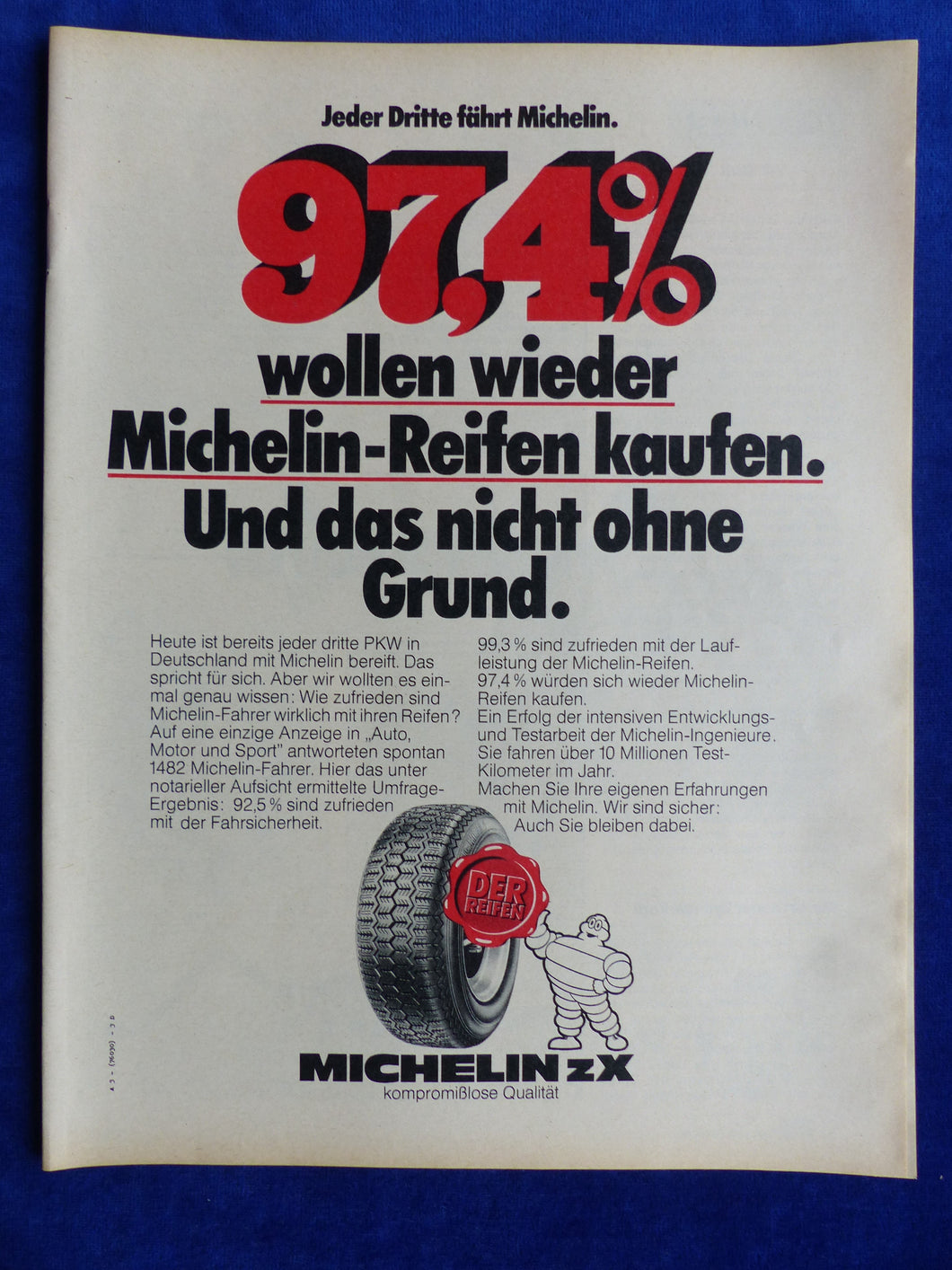Michelin zX Reifen - Werbeanzeige Reklame Advertisement 1976