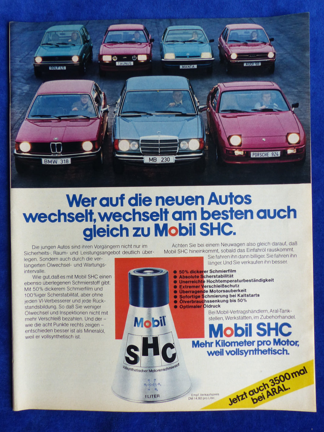 Mobil SHC Motoröl VW BMW Porsche - Werbeanzeige Reklame Advertisement 1976