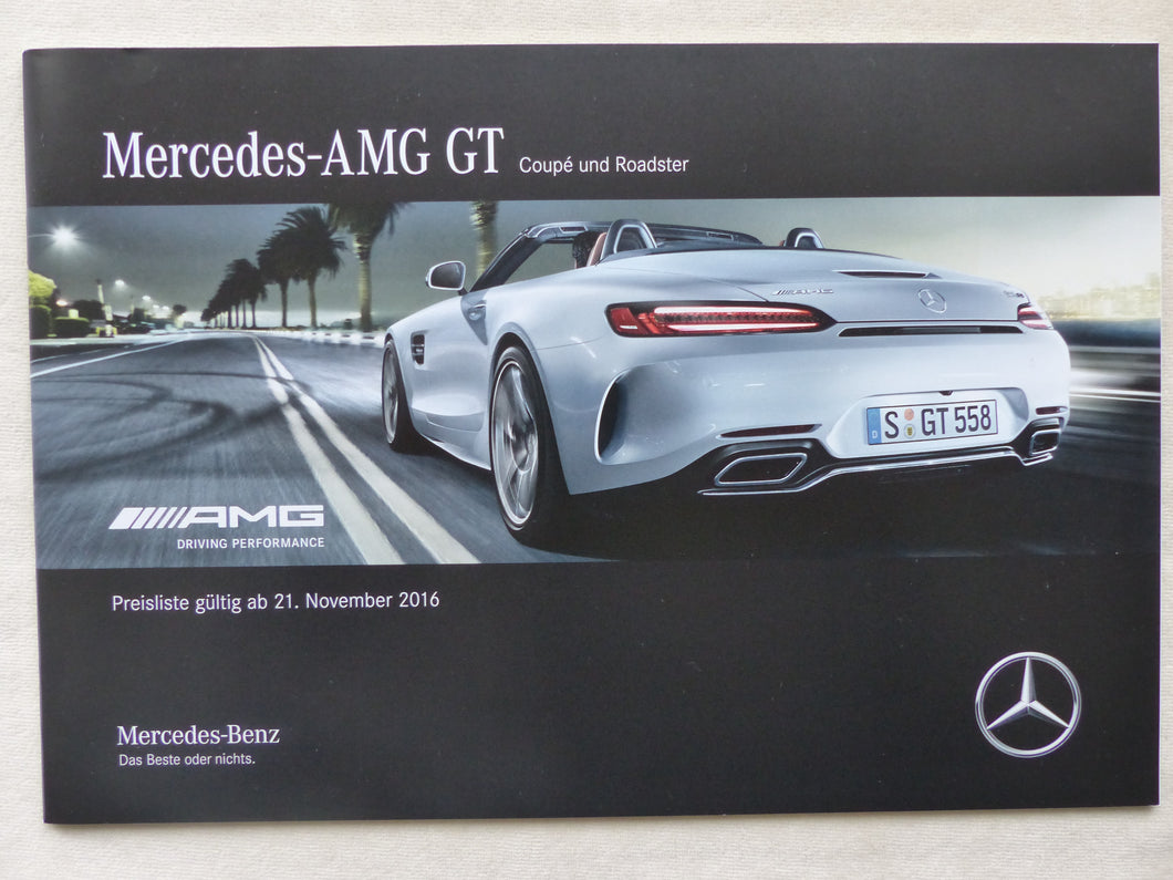 Mercedes AMG GT Coupe Roadster - Preisliste MJ 2017 - Prospekt Brochure 11.2016
