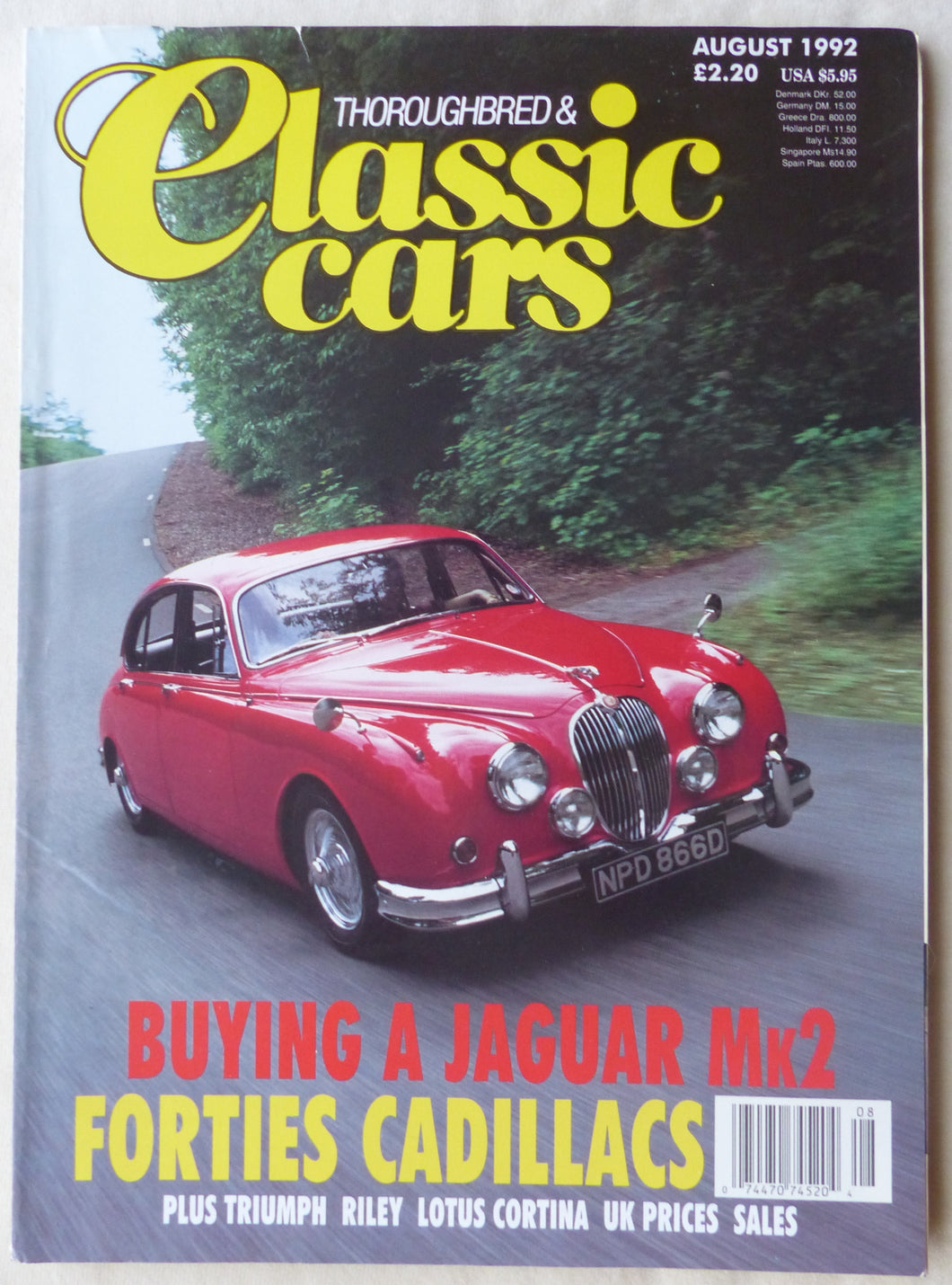 Classic Cars UK-Magazin 08/1992 - Jaguar MK2 Cadillac Triumph Riley Lotus