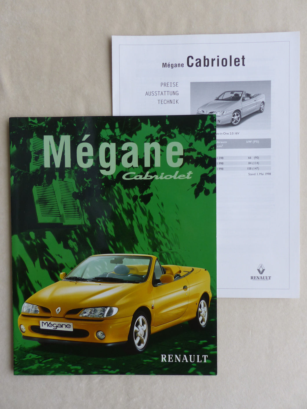 Renault Megane Cabrio MJ 1999 - Prospekt Brochure + Preisliste 05.1998