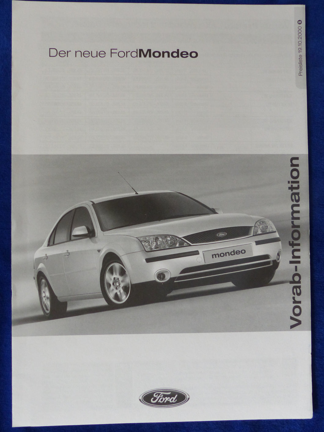 Ford Mondeo - Vorab-Preisliste MJ 2001 - Prospekt Brochure 10.2000 - car-brochure