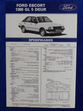 Lade das Bild in den Galerie-Viewer, Ford 1983 Escort 1600 GLE Specifications - Prospekt Brochure 11.1982 Südafrika
