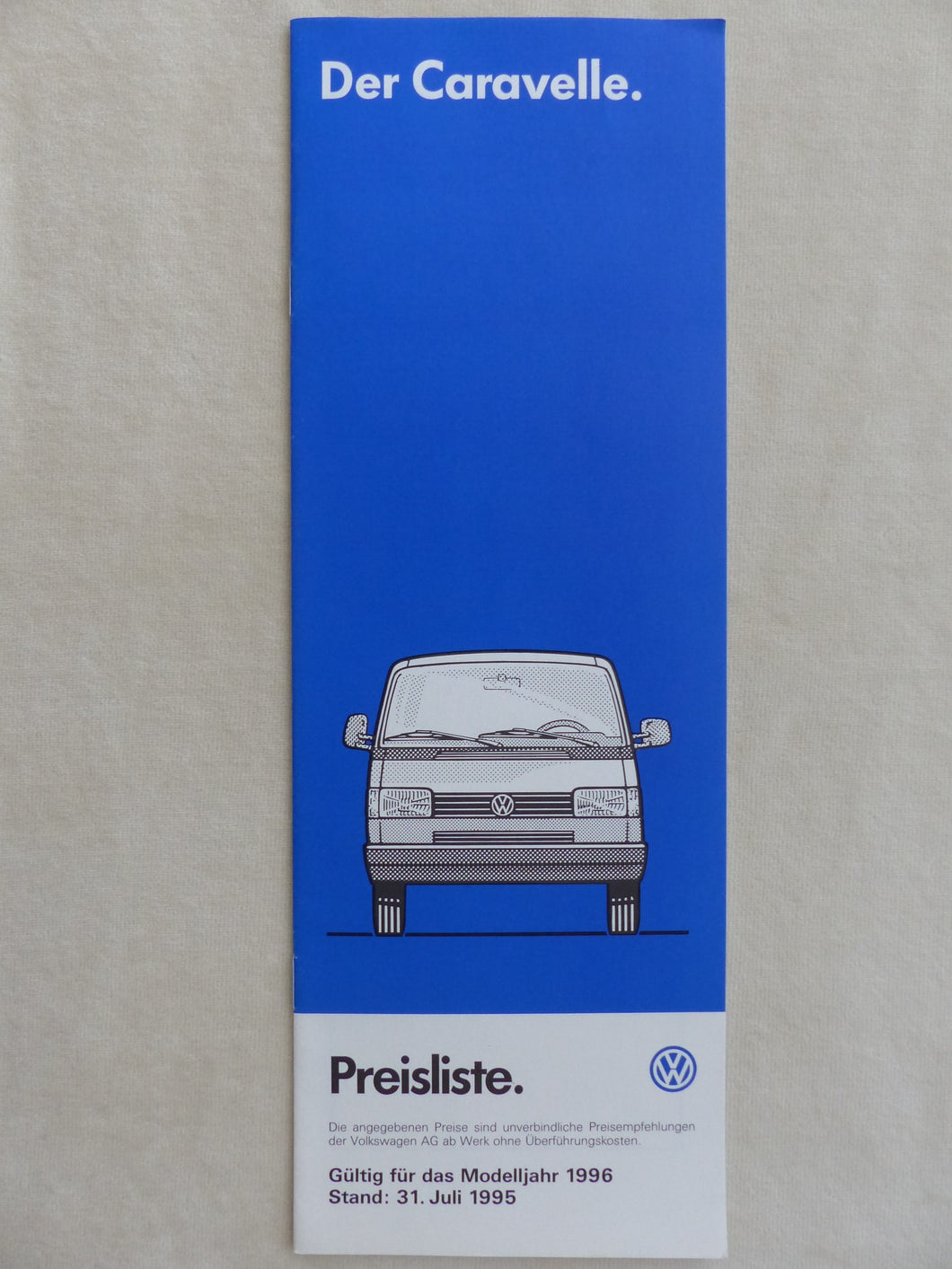 VW Bus T4 Caravelle GL - Preisliste MJ 1996 - Prospekt Brochure 07.1995