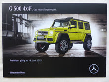 Lade das Bild in den Galerie-Viewer, Mercedes G-Klasse G500 4x4² Sondermodell MJ 2016 - Prospekt + Preisliste 06.2015
