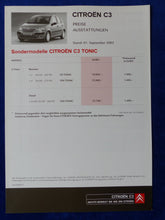 Lade das Bild in den Galerie-Viewer, Citroen C3 VSX Tonic - Preisliste MJ 2004 - Prospekt Brochure 09.2003
