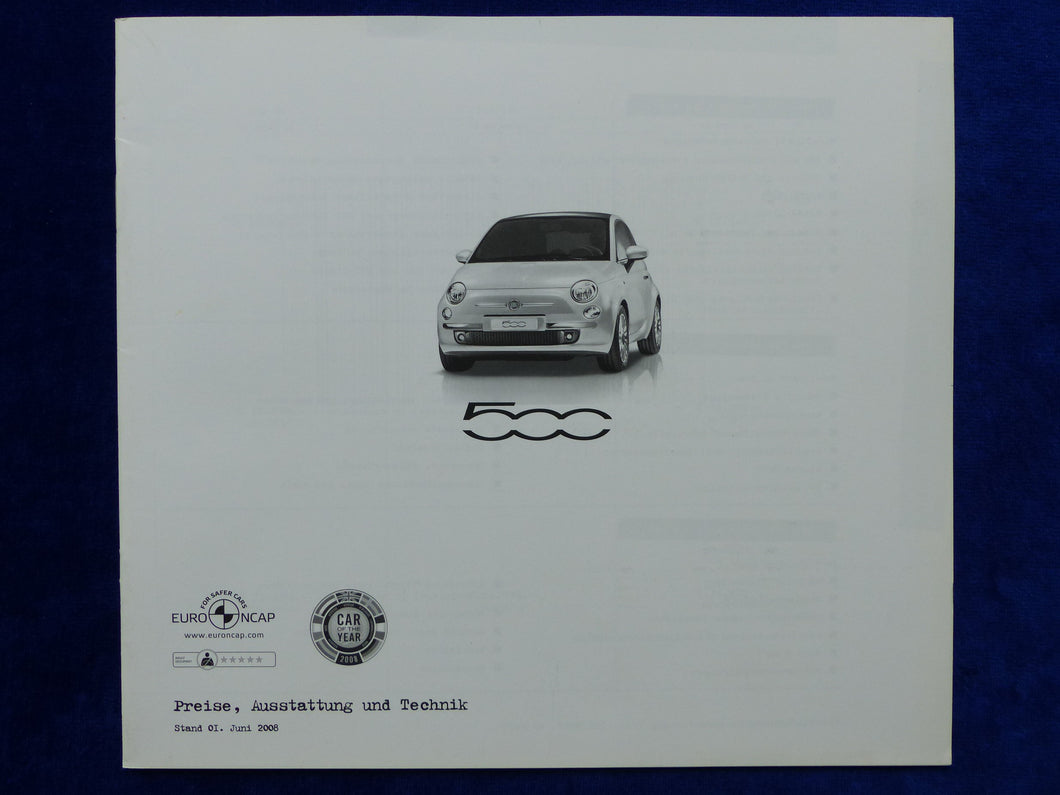 Fiat 500 Pop Lounge Sport - Preisliste MJ 2009 - Prospekt Brochure 06.2008
