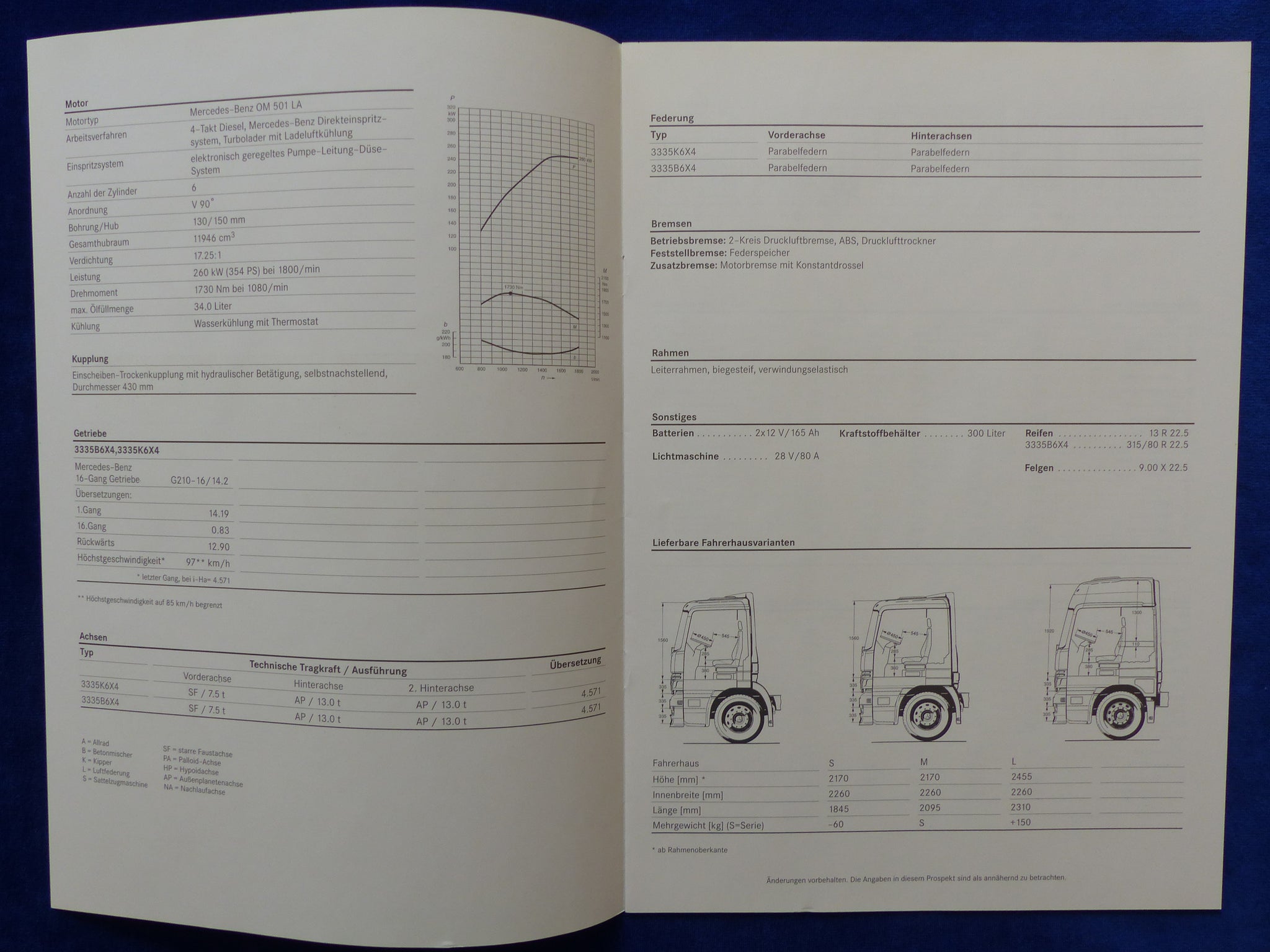 MercedesBenz Actros 3335 Technische Daten MJ 1998 Prospekt Brochu