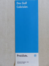 Lade das Bild in den Galerie-Viewer, VW Golf Cabrio Avantgarde - Preisliste MJ 1994 - Prospekt Brochure 01.1994
