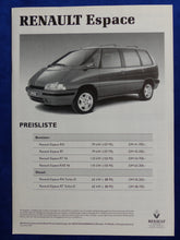 Lade das Bild in den Galerie-Viewer, Renault Espace RT RXE V6 - Preisliste MJ 1995 - Prospekt Brochure 05.1994
