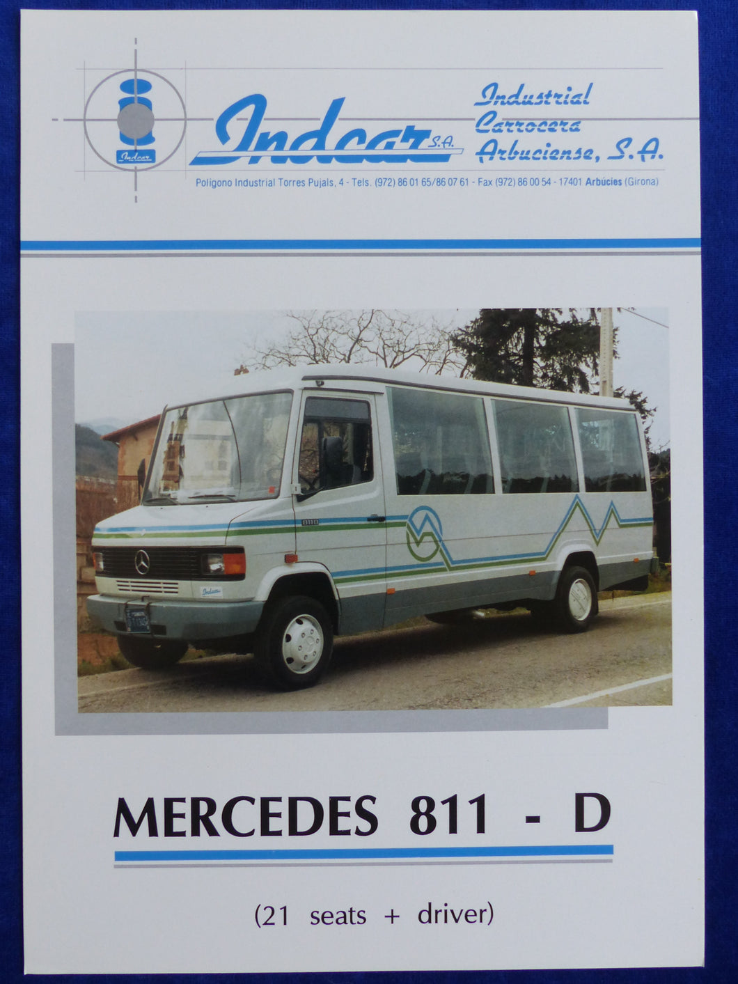 Indcar Mercedes 811 D Bus 21 seats - Prospekt Brochure Spanien englisch